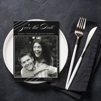 Elegant Photo Minimalist Black White Save the Date Briefkaart
