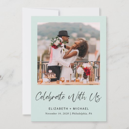 Elégant Photo Mint Mariage Réception Invitation (Devant)