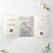 Elegant photo modern wedding RSVP details QR code  Drieluik Uitnodiging (Binnen)