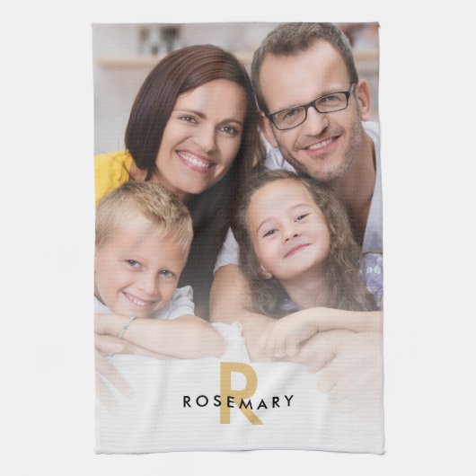 Elegant Photo Overlay Monogram Initiaal Name Theedoek (Verticaal)