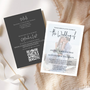 Elegant Photo Overlay Simple Dark Grey QR Code Kaart