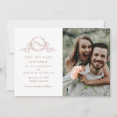 Elegant Photo Peach Monogram Weddenschap Save The Date (Voorkant)