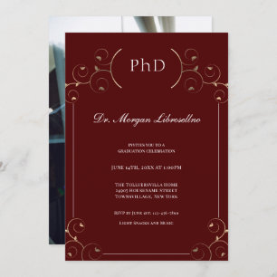 Elegant Photo PhD Gold Burgundy Afstuderen Kaart