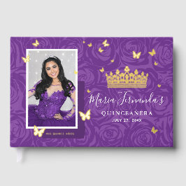 Elegant Photo Purple Quinceanera Real Gold Gastenboek