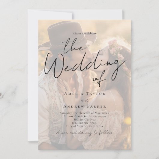 Elegant Photo Script Calligraphy QR Code Wedding Kaart (Voorkant)