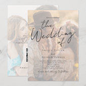 Elegant Photo Script Calligraphy QR Code Wedding Kaart (Voorkant / Achterkant)