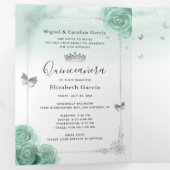 Elegant Photo Silver en Seafoam Green Quinceañera Drieluik Uitnodiging (Binnenzijde eerst)