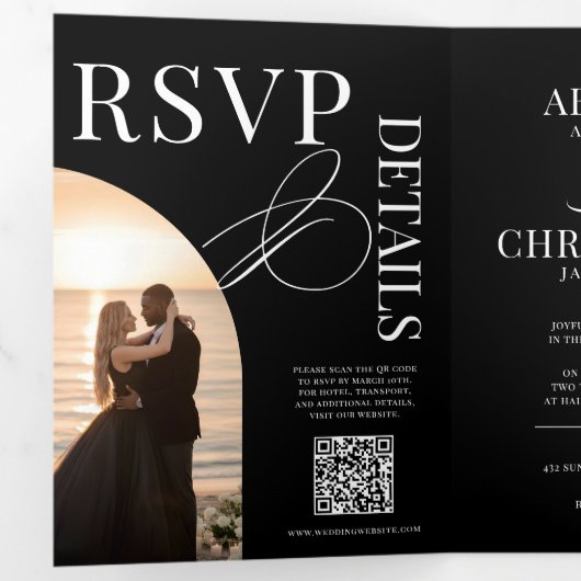 Elegant Photo Tri-Fold Wedding Invitation (Intérieur en premier)