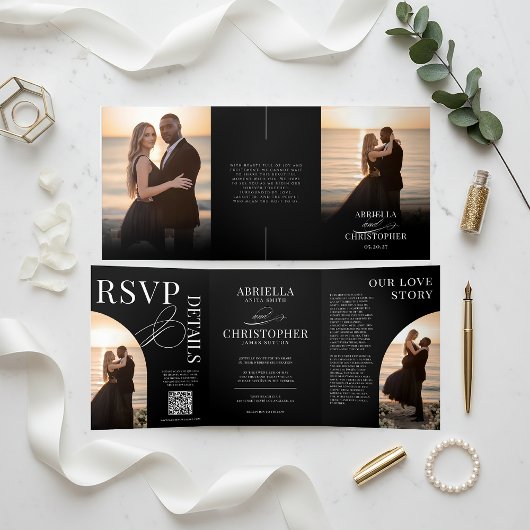 Elegant Photo Tri-Fold Wedding Invitation Drieluik Programma