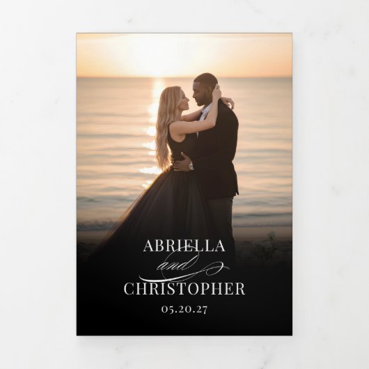 Elegant Photo Tri-Fold Wedding Invitation Drieluik Programma (Cover)