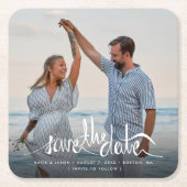 Elegant Photo Unique Wedding Save the Date Vierkante Kartonnen Onderzetter (Voorkant)