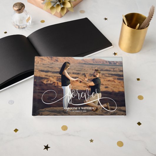 Elegant Photo Wedding Black Pages Gastenboek (Voorkant open)