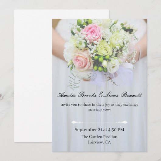 Elegant Photo Wedding Invitation Card (Devant / Derrière)