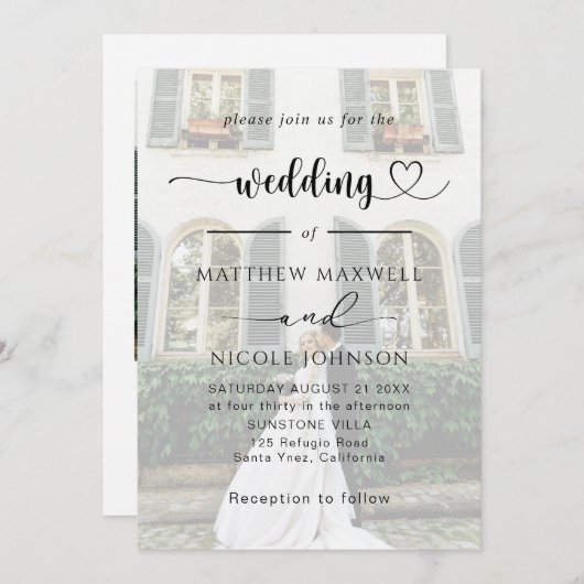 Elegant Photo Wedding Invitation Customizable (Devant / Derrière)