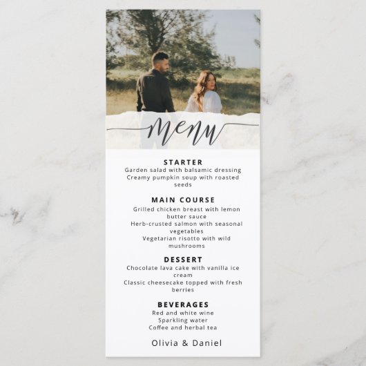 Elegant Photo Wedding Menu with Modern Script (Devant)