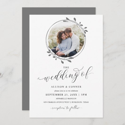 Elegant Photo Wedding Romantic Script Invitation Kaart (Voorkant / Achterkant)