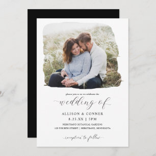 Elegant Photo Wedding Romantic Script Invitation Kaart