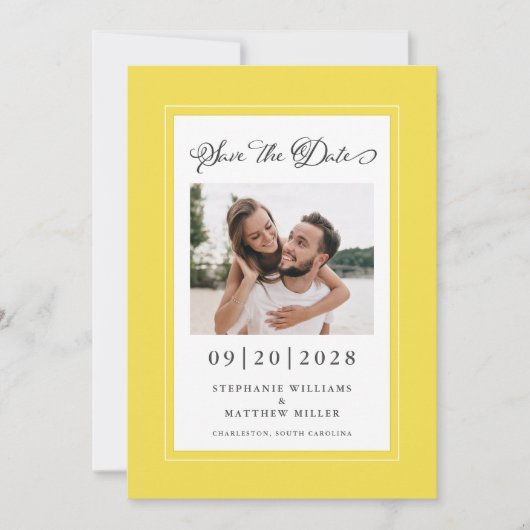 Elegant Photo Yellow | Verloving Datum opslaan Save The Date (Voorkant)