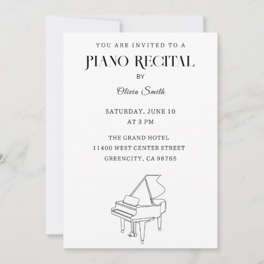 Elégant Piano Considérant Invitation (Devant)