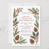 Elegant Pine Berries Corporate Holiday Party Kaart (Voorkant)