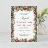 Elégant Pine & Berry Christmas Party Invitation (Debout devant)