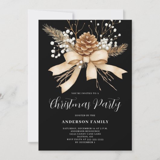 Elegant Pine Bow kerstfeest Kaart (Voorkant)