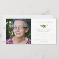 Elegant Pine Branch Photo Memorial Service Card