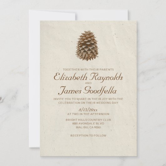 Elegant Pine Cone Wedding Invitations Kaart (Voorkant)