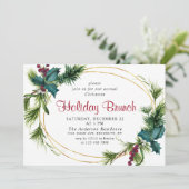Elegant Pine Holly Berry Kerstfeestdag Brunch Kaart (Staand voorkant)