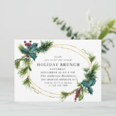 Elegant Pine Holly Berry Kerstfeestdag Brunch Kaart (Staand voorkant)