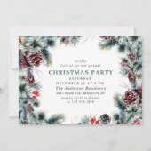Elegant Pine Holly Berry Kerstfeestdag Kaart (Voorkant)