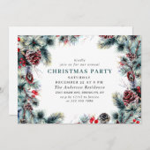 Elegant Pine Holly Berry Kerstfeestdag Kaart (Voorkant / Achterkant)