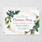 Elegant Pine Holly Berry Kerstfeestdag Kaart (Voorkant)