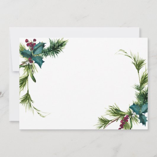 Elegant Pine Holly Berry Kerstfeestdag Kaart (Achterkant)