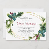 Elegant Pine Holly Christmas Holiday Open House Kaart (Voorkant)