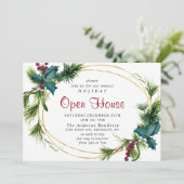 Elegant Pine Holly Christmas Holiday Open House Kaart (Staand voorkant)