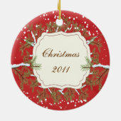 Elegant Pine Tree Branche Dated Family Kerstmis Keramisch Ornament (Achterkant)