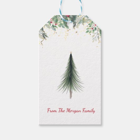 Elegant, Pine Tree Branches, Confetti Cadeaulabel (Voorkant)
