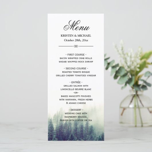 Elégant Pine Tree Forest Nature Menu Mariage (Debout devant)