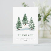 Elegant Pine Tree kerst Corporate Holiday Bedankkaart (Staand voorkant)