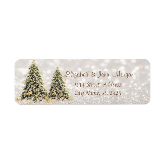 Elegant, Pine Trees, Glittery Bokeh Etiket (Voorkant)