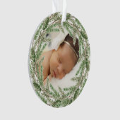 Elégant Pine Wreath Photo Baby First Christmas (devant)