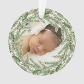 Elégant Pine Wreath Photo Baby First Christmas (devant)