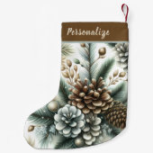 Elegant Pinecones Silver and Bronze Personalized Kleine Kerstsok (Achterkant)