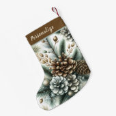 Elegant Pinecones Silver and Bronze Personalized Kleine Kerstsok (Achterkant (Hangend))