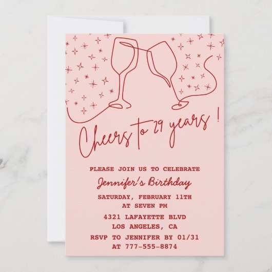 Elegant Pink 29e anniversaire invitations Cheers (Devant)
