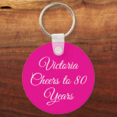 Elegant Pink 80th Birthday Keychain (Voorkant)