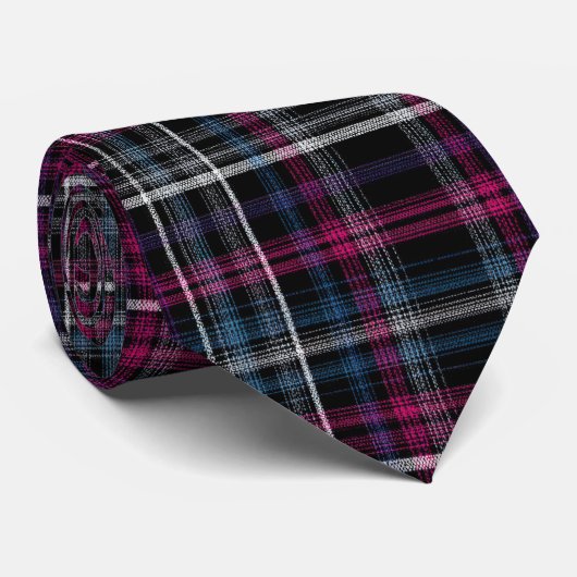 Elegant Pink and Black Plaid Gingham Pattern Stropdas (Opgerold)
