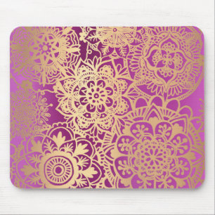 Elegant Pink and Gold Floral Mandala Pattern Muismat