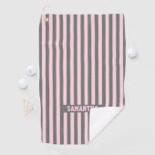 Elegant Pink and Gray stripes Monogrammed custom Golfhanddoek (Insitu)
